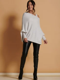 Made In Italy Asymmetric Draped Soft Knit Jumper, Oatmeal