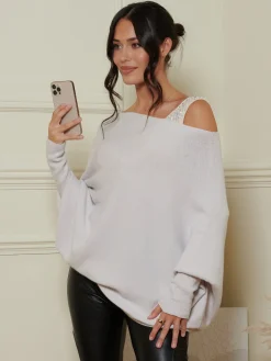 Made In Italy Asymmetric Draped Soft Knit Jumper, Oatmeal