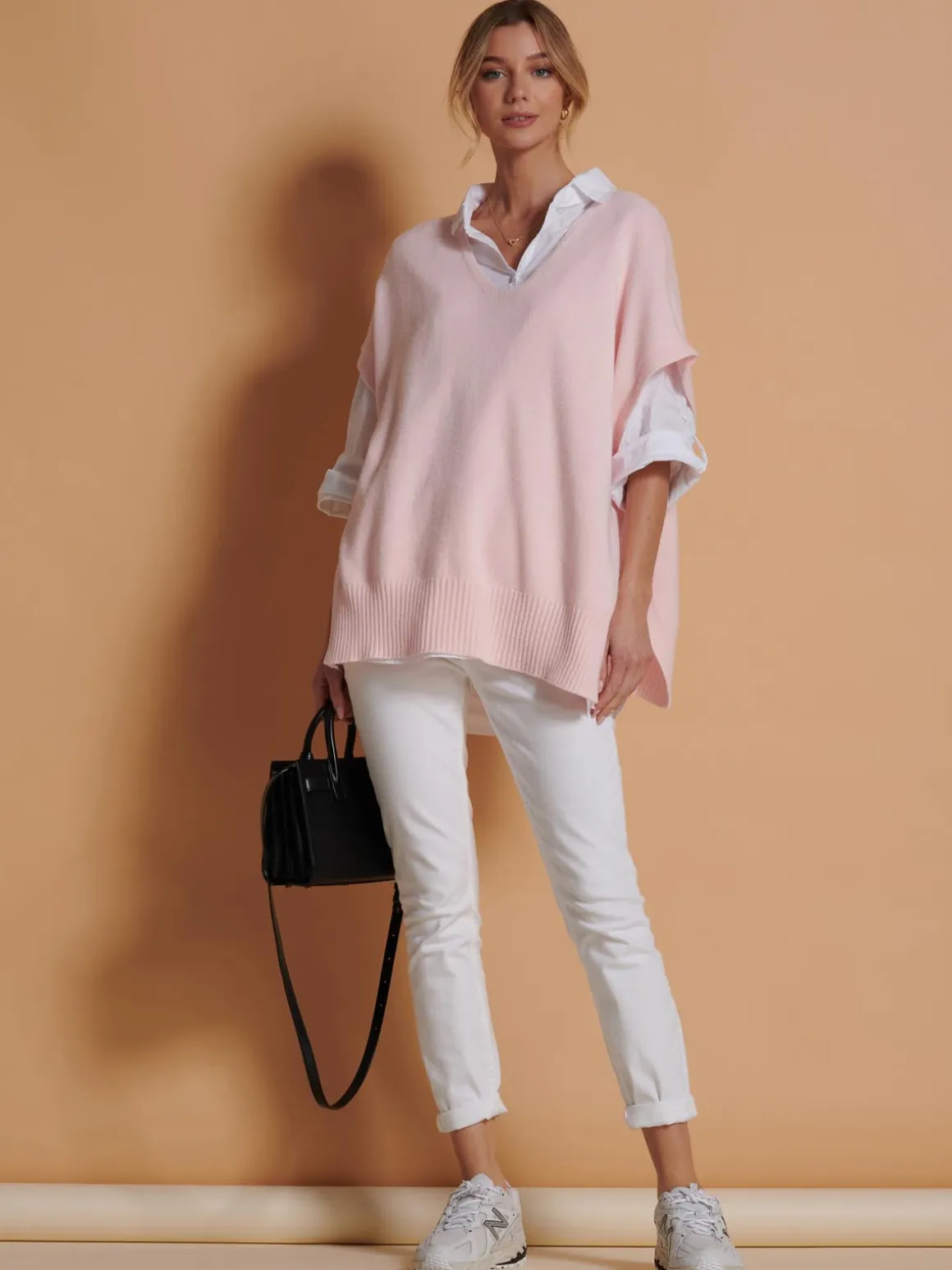 Made in Italy Button Side Knitted Tabard, Baby Pink