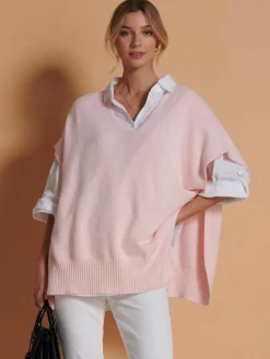 Made in Italy Button Side Knitted Tabard, Baby Pink