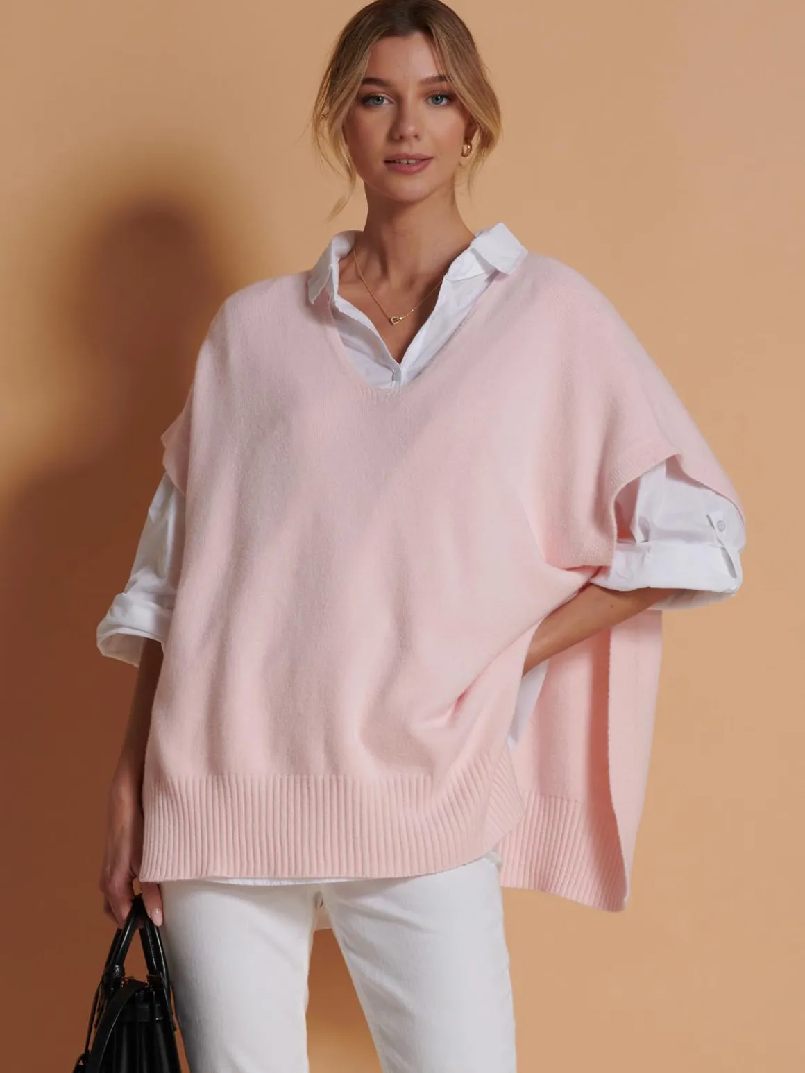 Made in Italy Button Side Knitted Tabard, Baby Pink