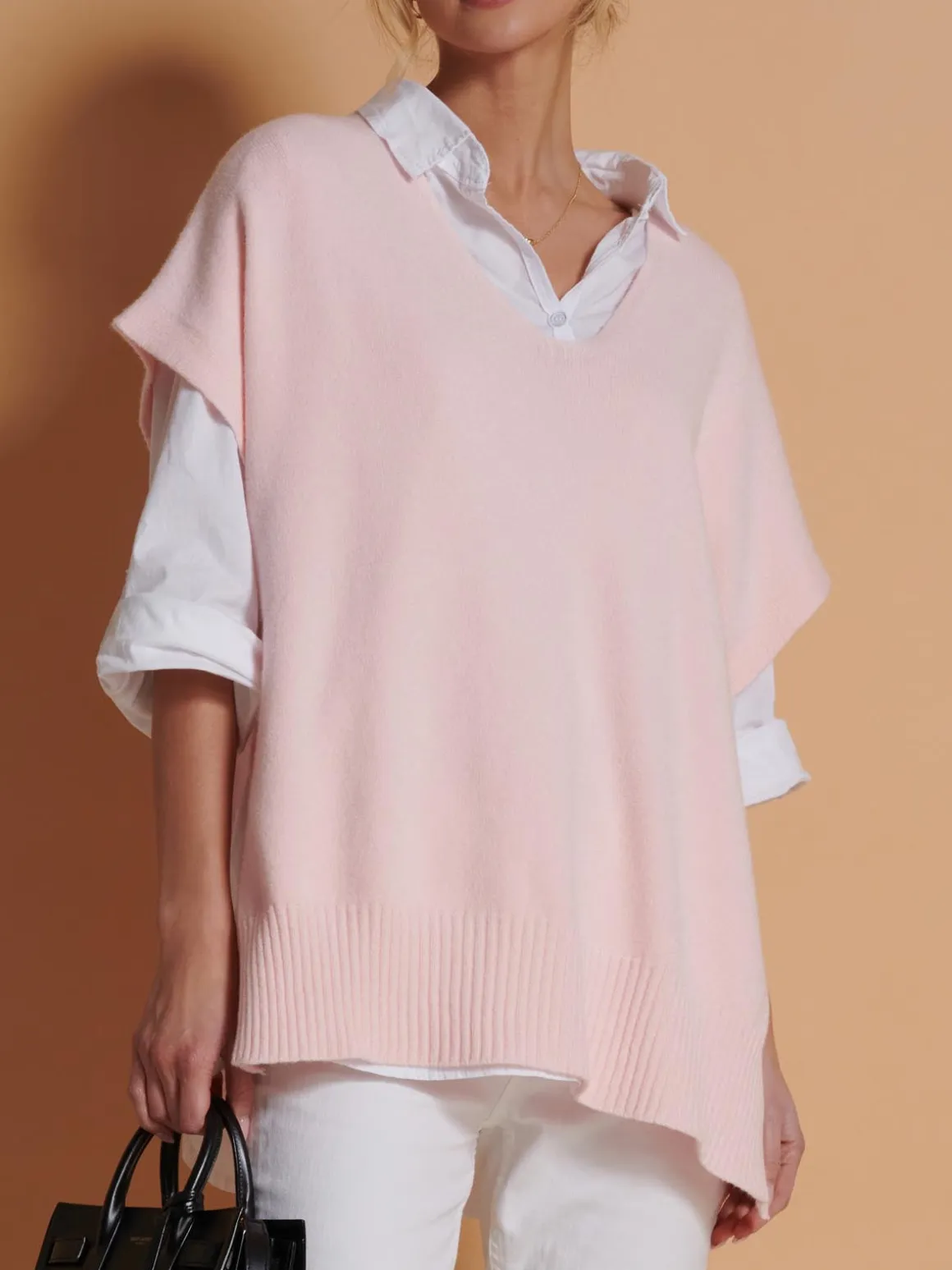 Made in Italy Button Side Knitted Tabard, Baby Pink
