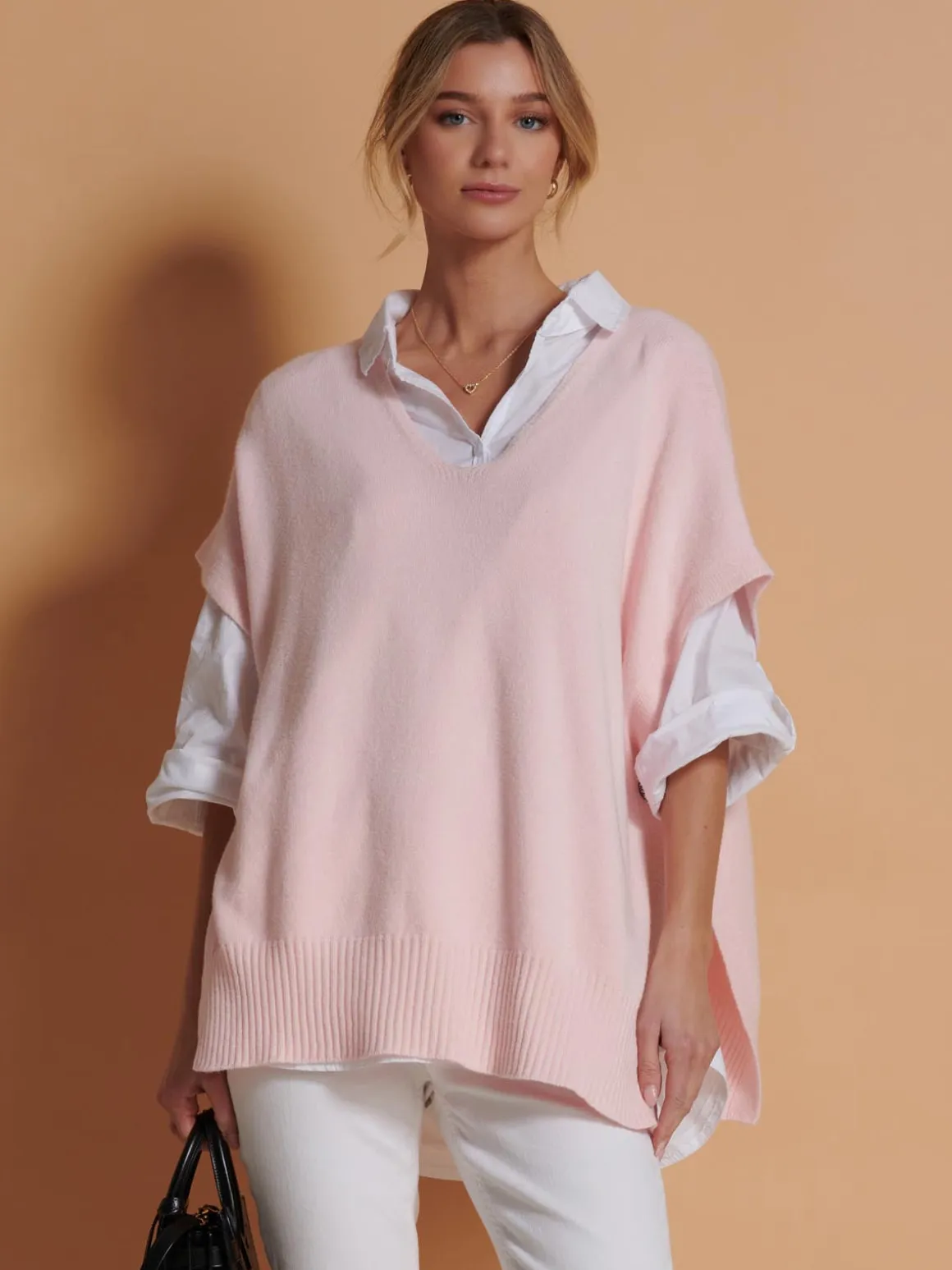 Made in Italy Button Side Knitted Tabard, Baby Pink