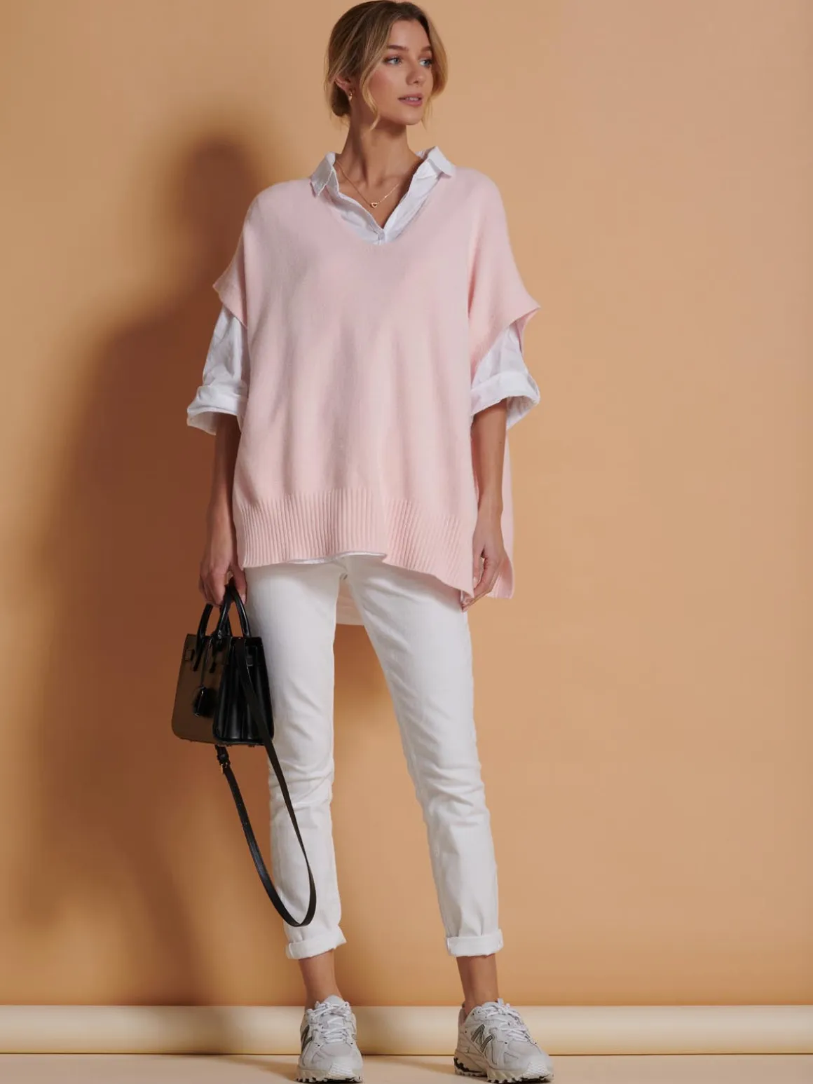 Made in Italy Button Side Knitted Tabard, Baby Pink