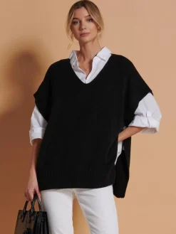 Made in Italy Button Side Knitted Tabard, Black