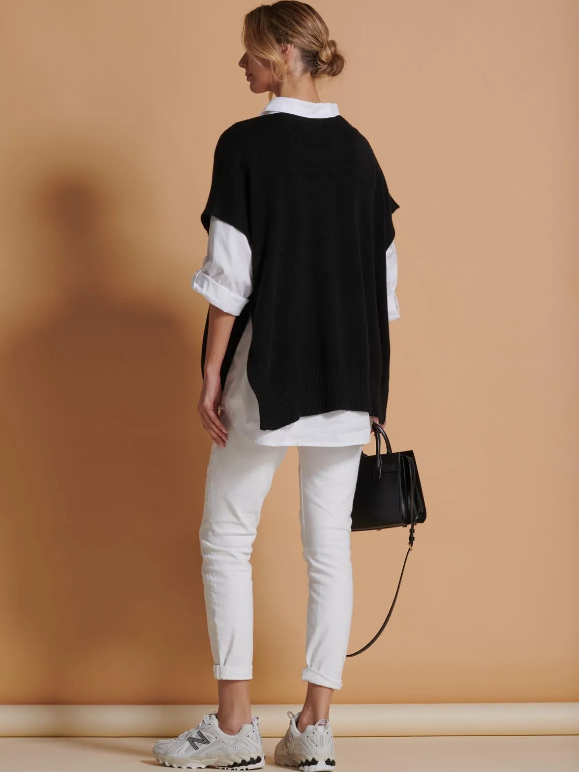 Made in Italy Button Side Knitted Tabard, Black