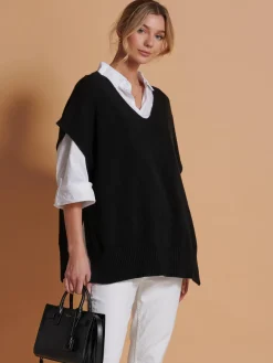 Made in Italy Button Side Knitted Tabard, Black