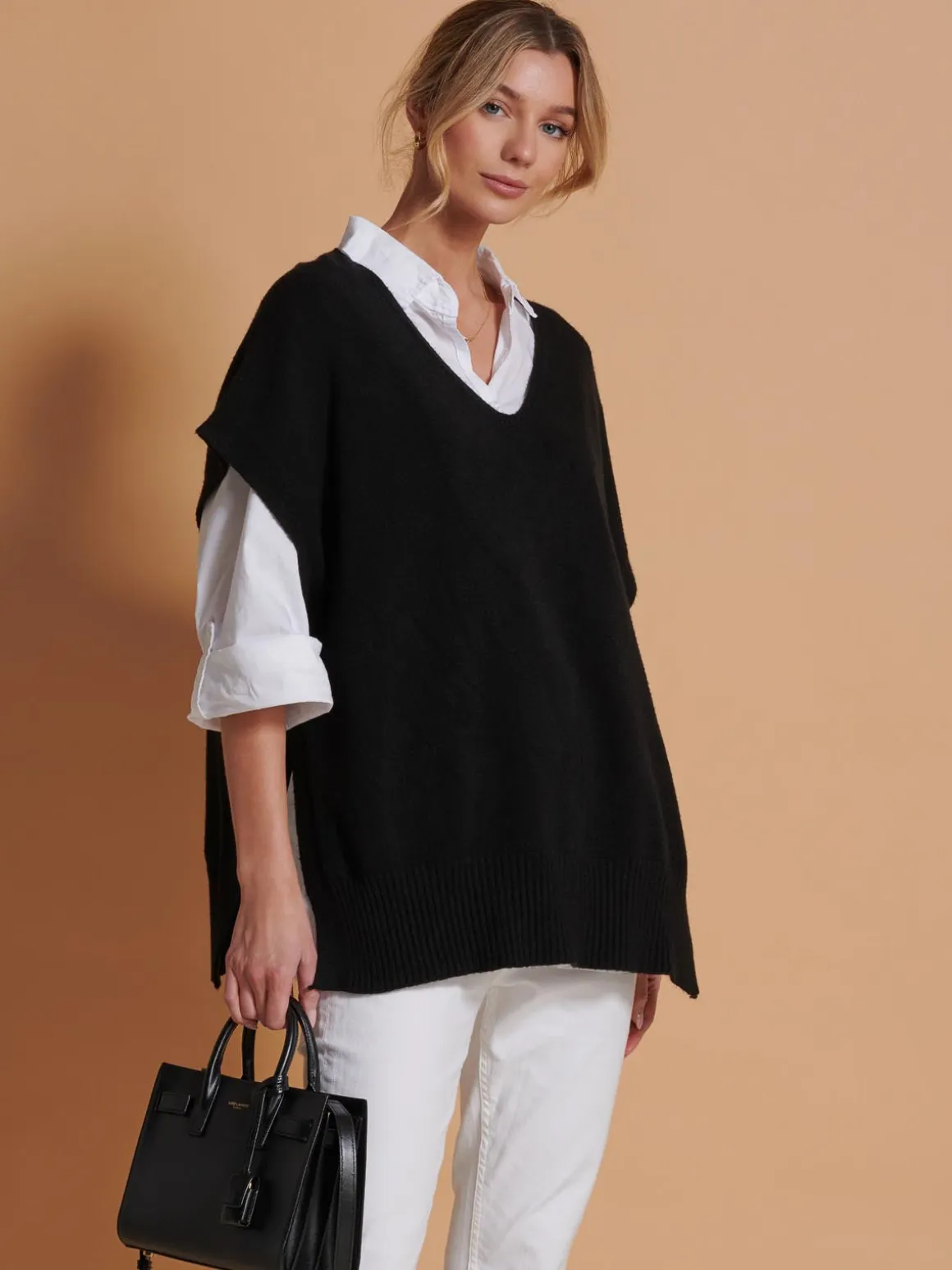Made in Italy Button Side Knitted Tabard, Black