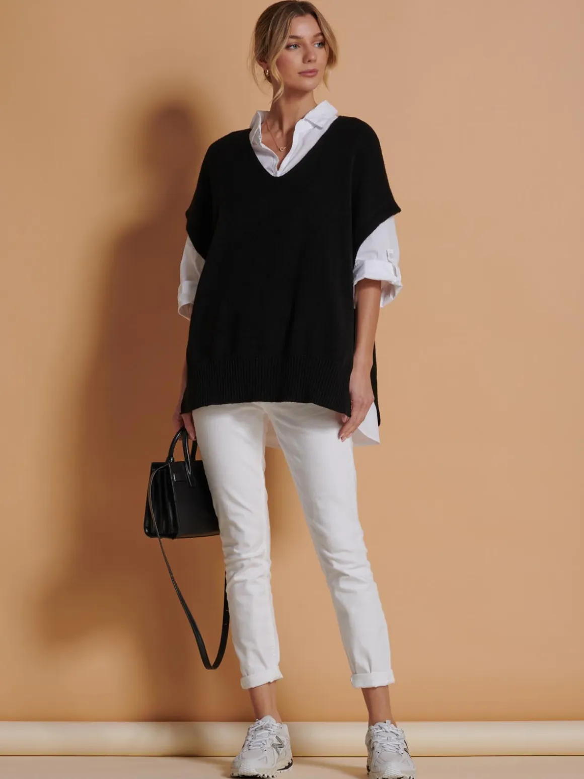 Made in Italy Button Side Knitted Tabard, Black