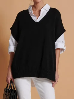 Made in Italy Button Side Knitted Tabard, Black