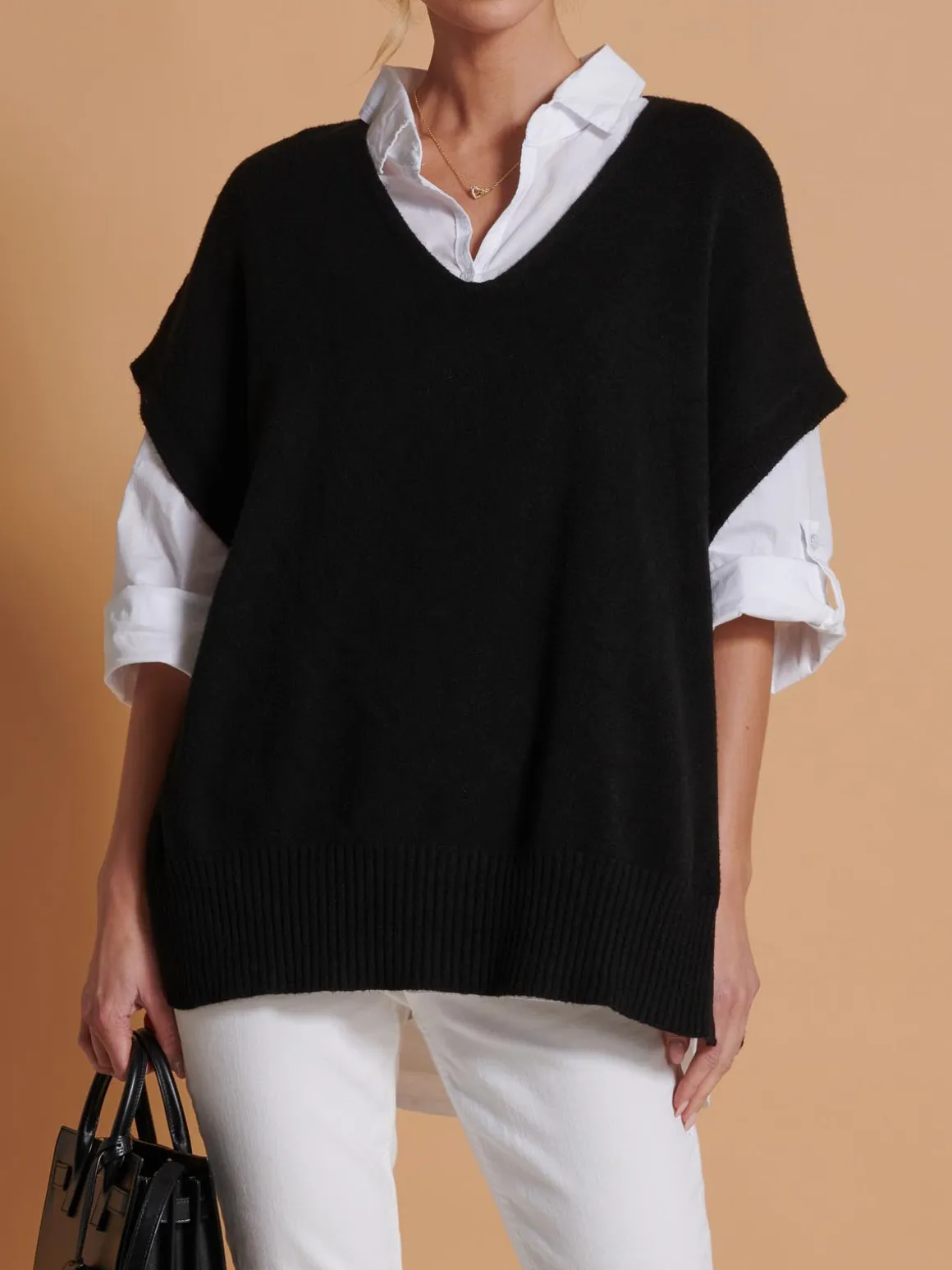 Made in Italy Button Side Knitted Tabard, Black
