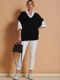 Made in Italy Button Side Knitted Tabard, Black
