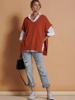 Made in Italy Button Side Knitted Tabard, Burnt Orange