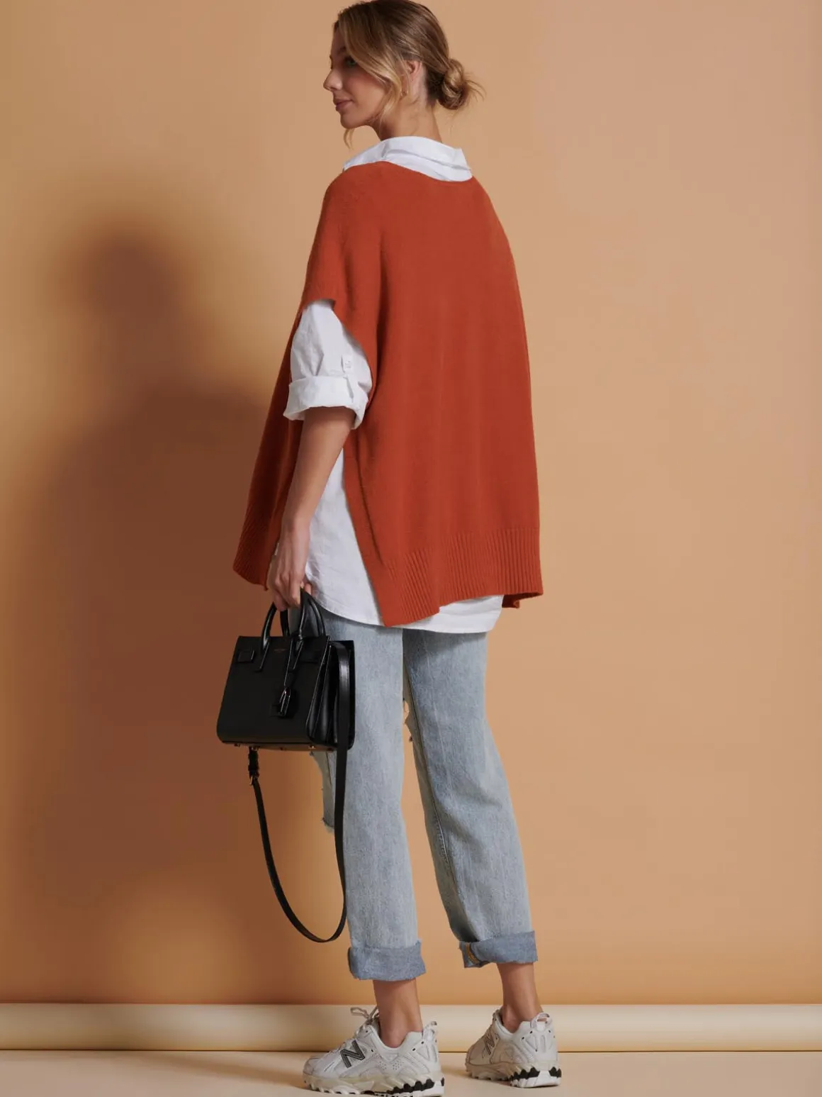 Made in Italy Button Side Knitted Tabard, Burnt Orange
