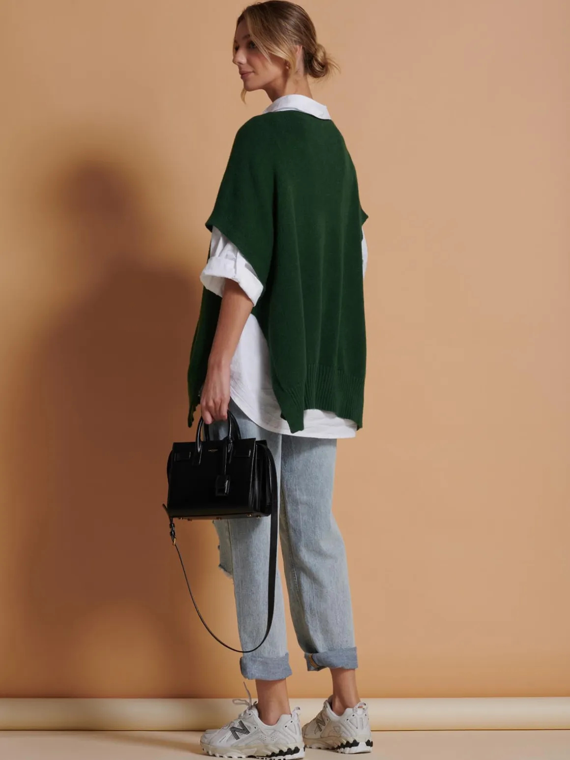 Made in Italy Button Side Knitted Tabard, Forest Green