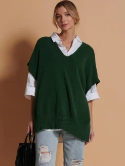 Made in Italy Button Side Knitted Tabard, Forest Green