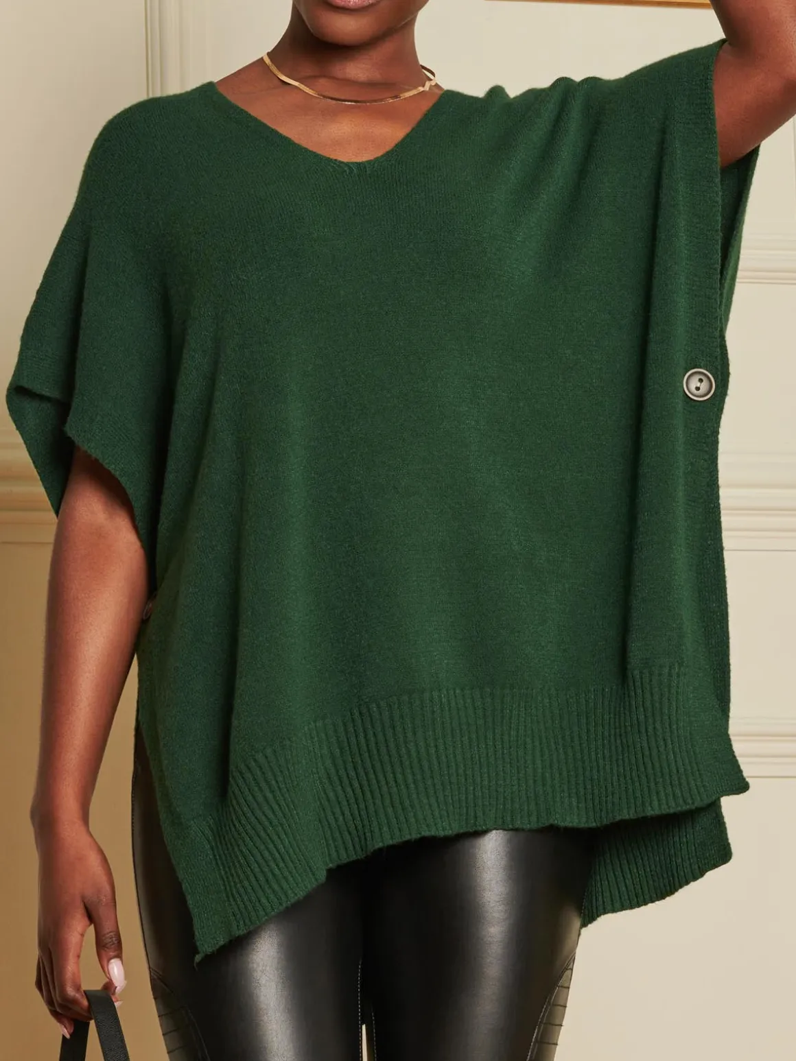 Made in Italy Button Side Knitted Tabard, Forest Green