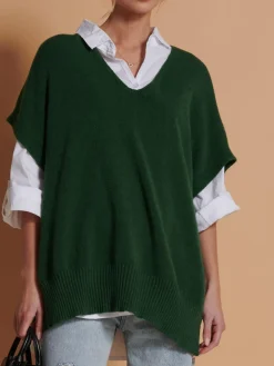 Made in Italy Button Side Knitted Tabard, Forest Green