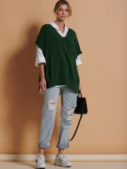 Made in Italy Button Side Knitted Tabard, Forest Green