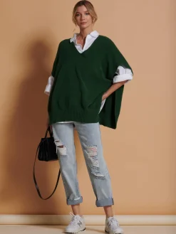 Made in Italy Button Side Knitted Tabard, Forest Green