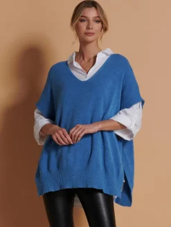 Made in Italy Button Side Knitted Tabard, Grapemist