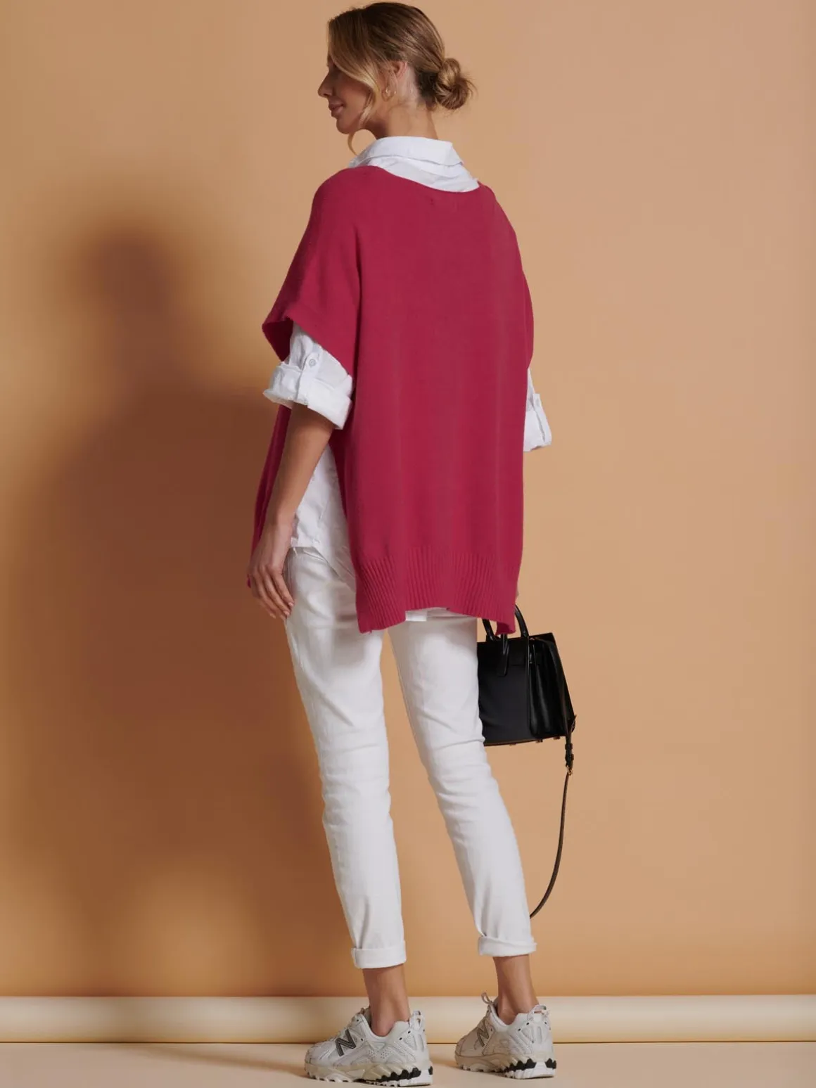 Made in Italy Button Side Knitted Tabard, Red