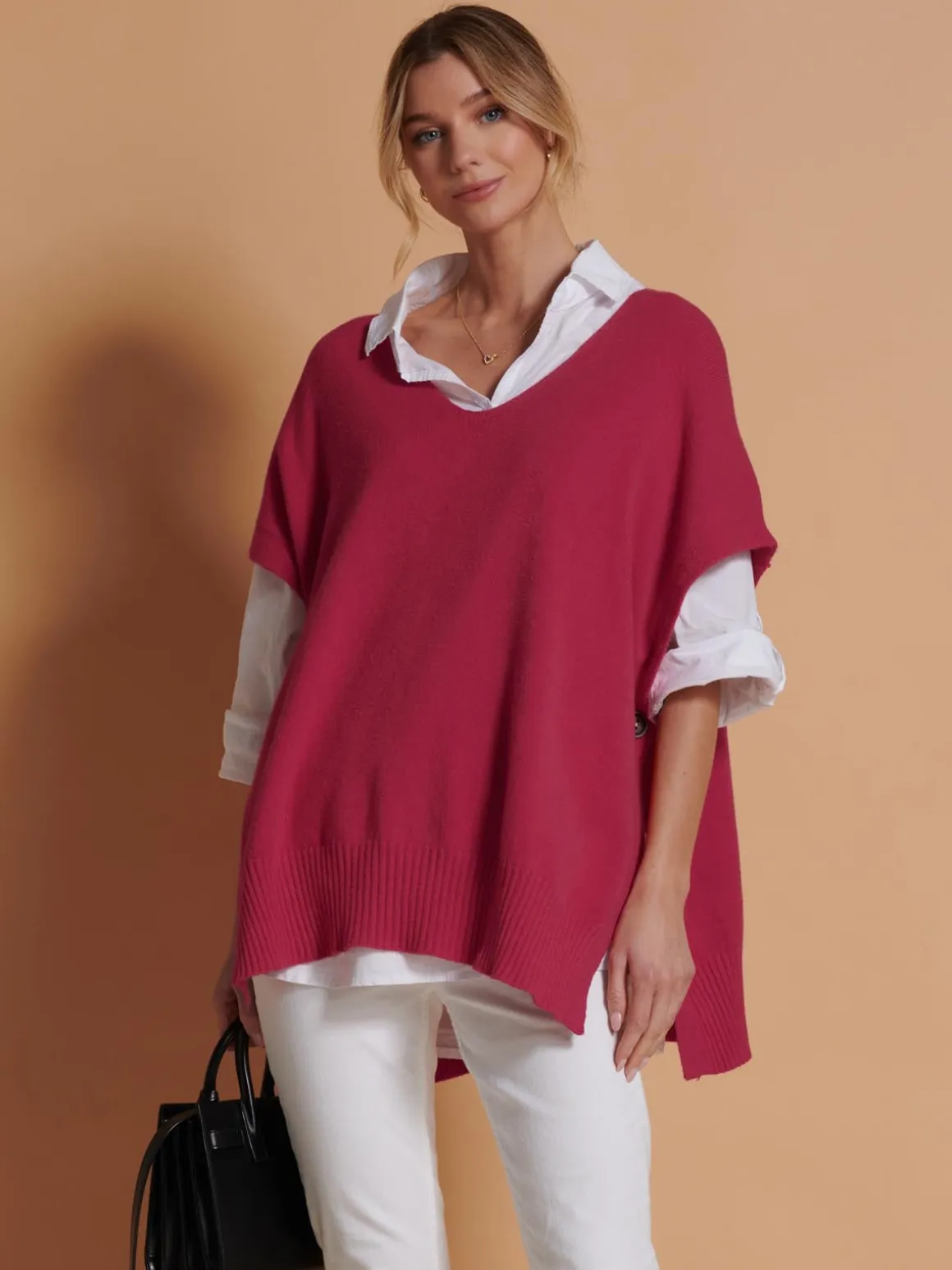 Made in Italy Button Side Knitted Tabard, Red