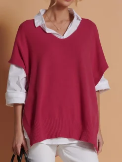 Made in Italy Button Side Knitted Tabard, Red