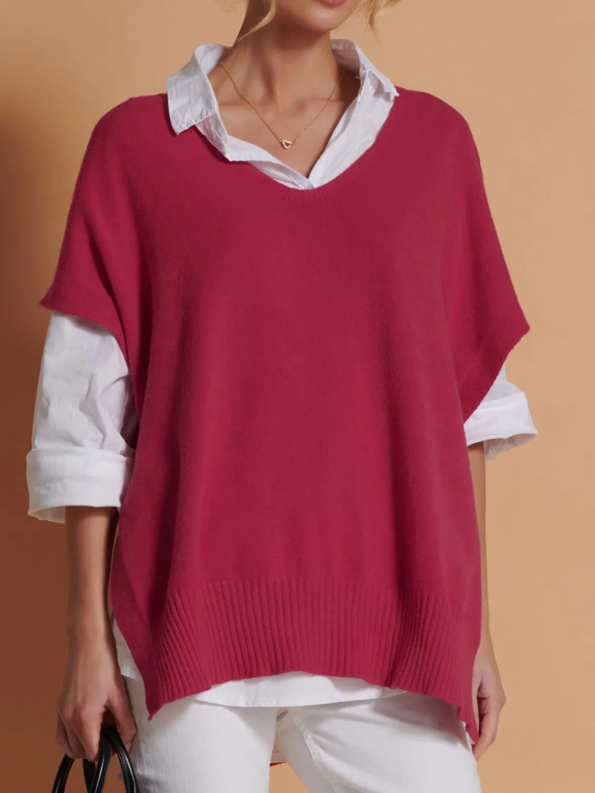 Made in Italy Button Side Knitted Tabard, Red