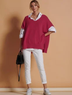 Made in Italy Button Side Knitted Tabard, Red