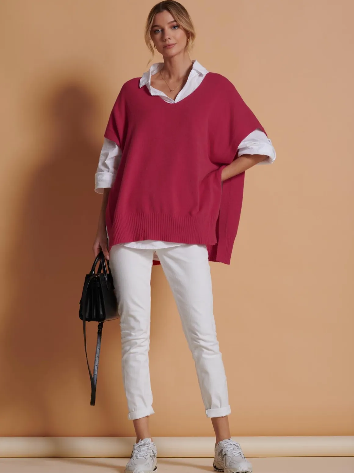 Made in Italy Button Side Knitted Tabard, Red