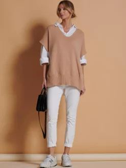 Made in Italy Button Side Knitted Tabard, Stone