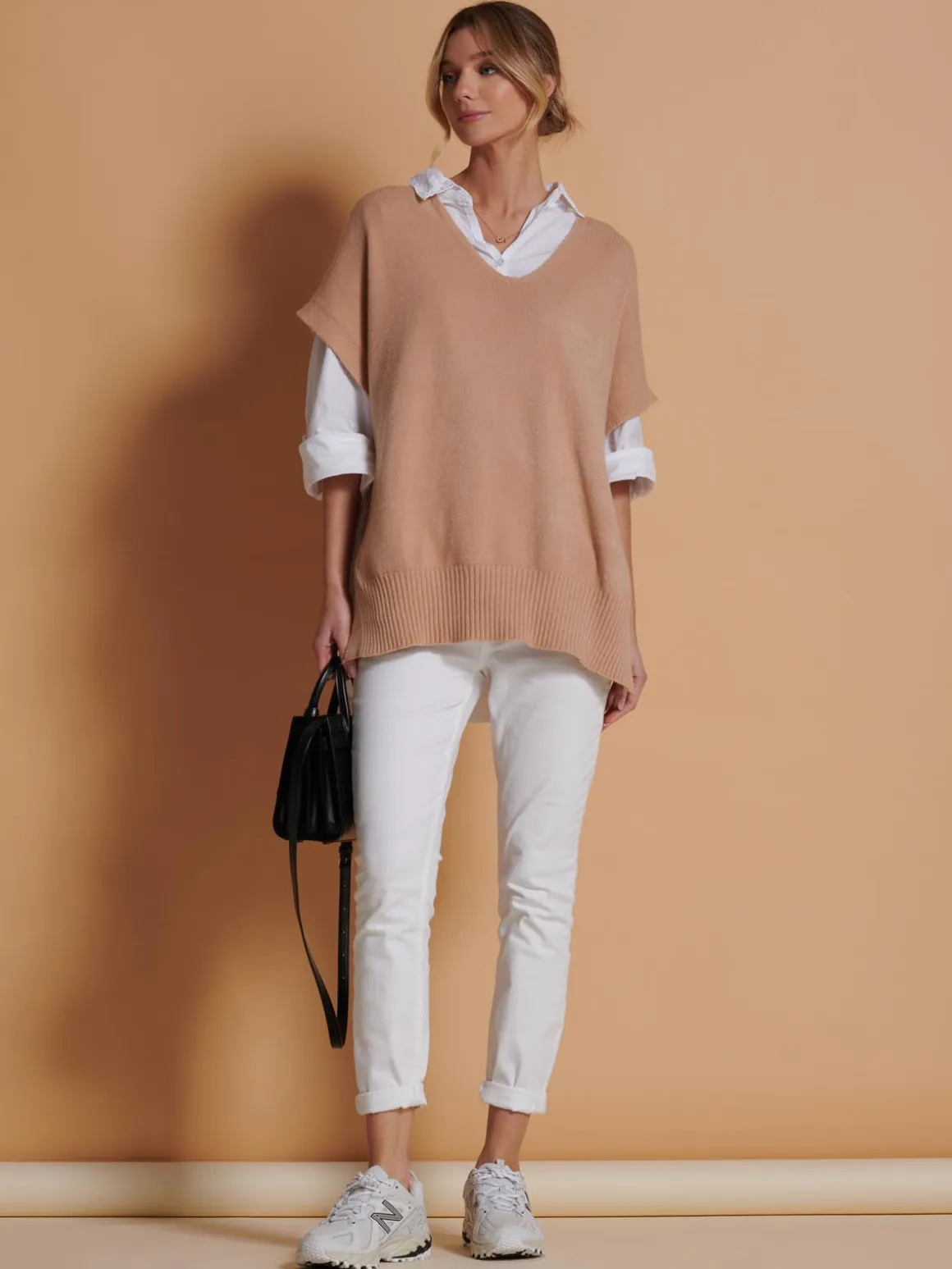 Made in Italy Button Side Knitted Tabard, Stone