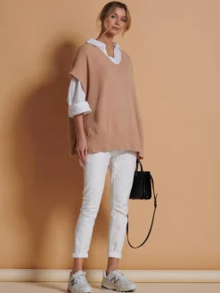 Made in Italy Button Side Knitted Tabard, Stone