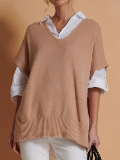 Made in Italy Button Side Knitted Tabard, Stone