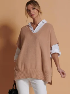 Made in Italy Button Side Knitted Tabard, Stone