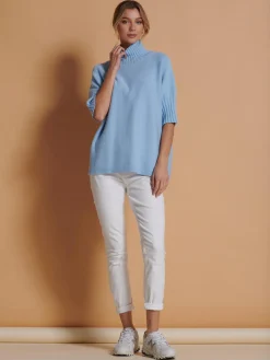Made in Italy High Neck Half Sleeve Jumper, Baby Blue
