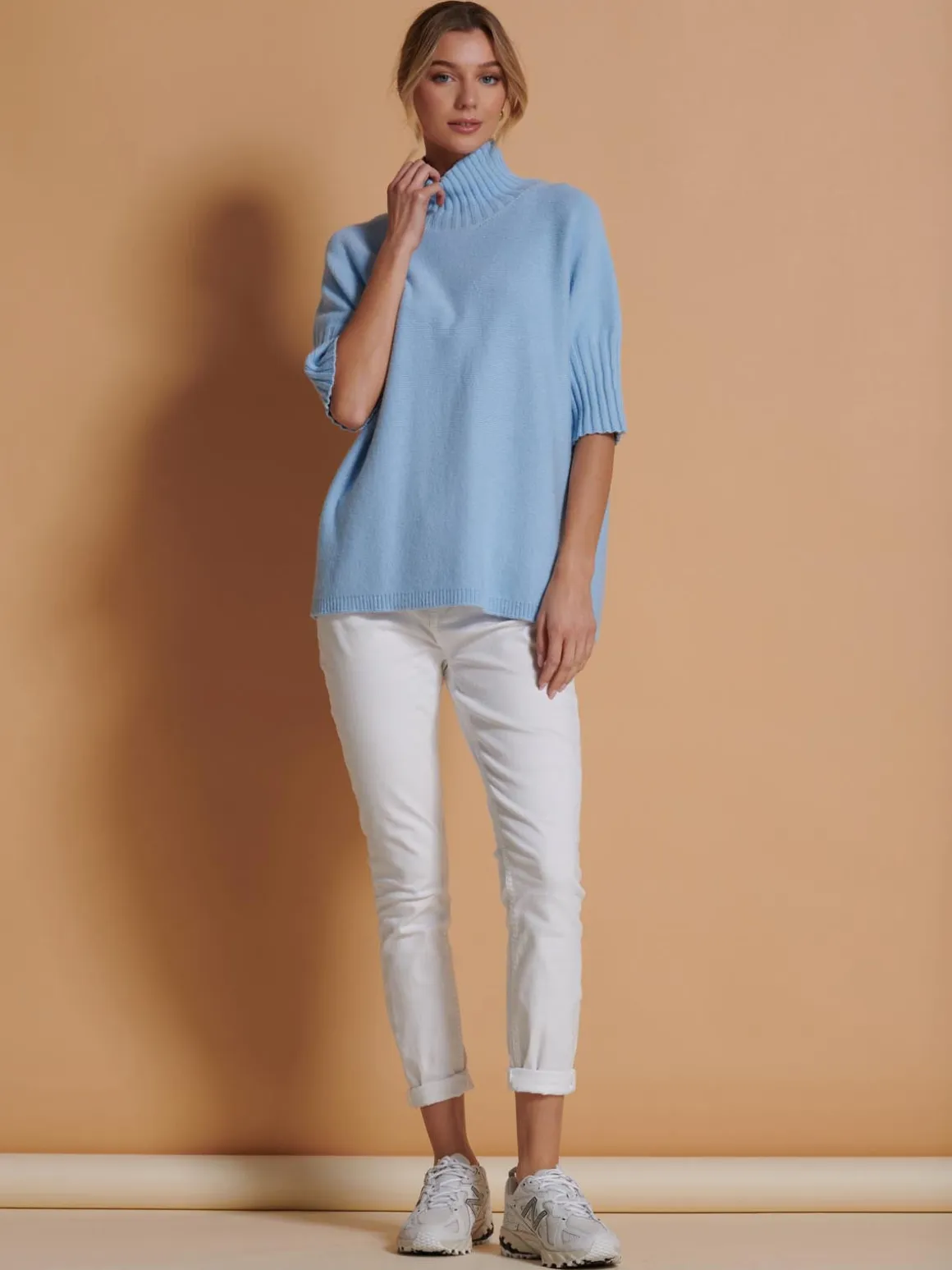 Made in Italy High Neck Half Sleeve Jumper, Baby Blue