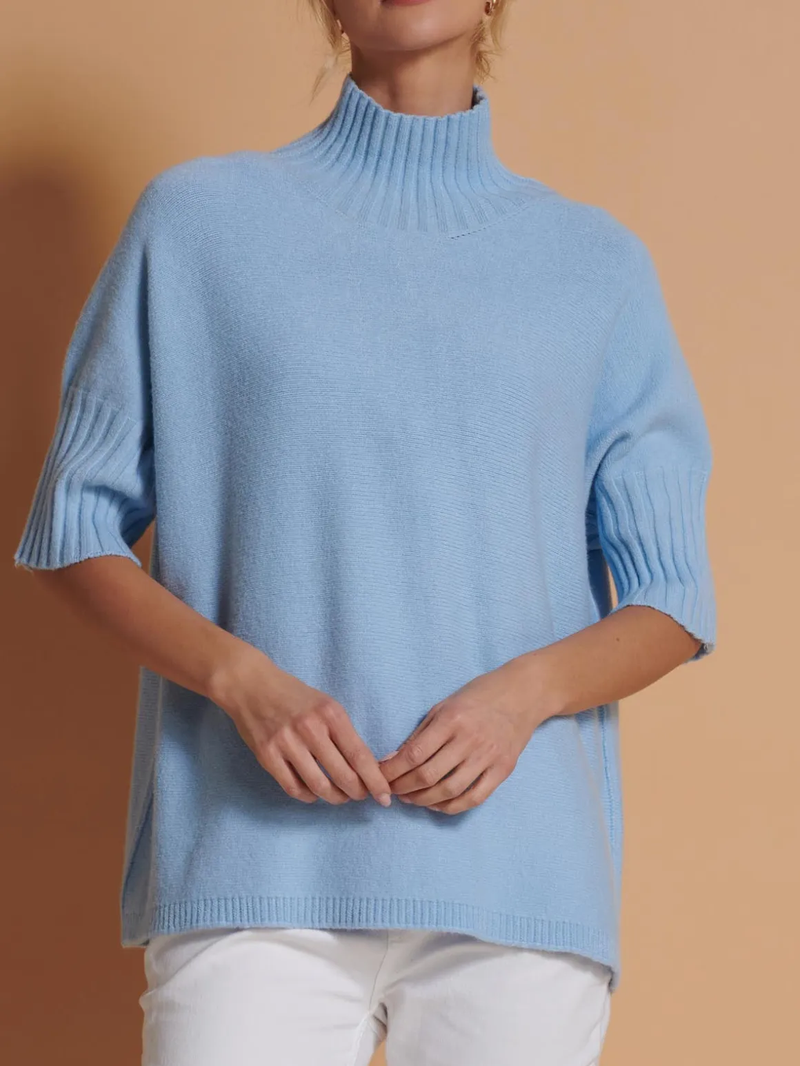 Made in Italy High Neck Half Sleeve Jumper, Baby Blue
