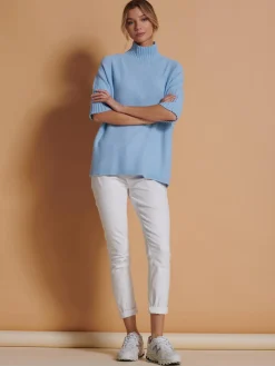 Made in Italy High Neck Half Sleeve Jumper, Baby Blue