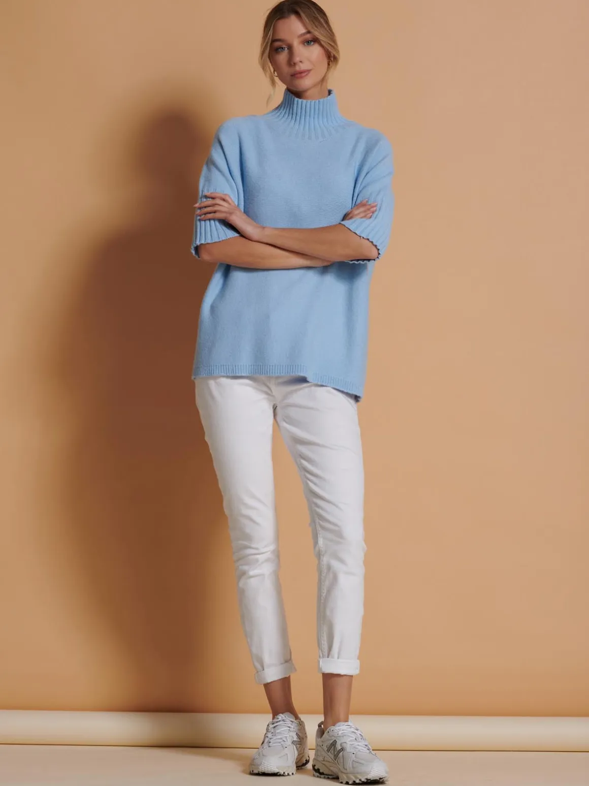 Made in Italy High Neck Half Sleeve Jumper, Baby Blue
