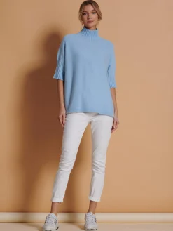 Made in Italy High Neck Half Sleeve Jumper, Baby Blue