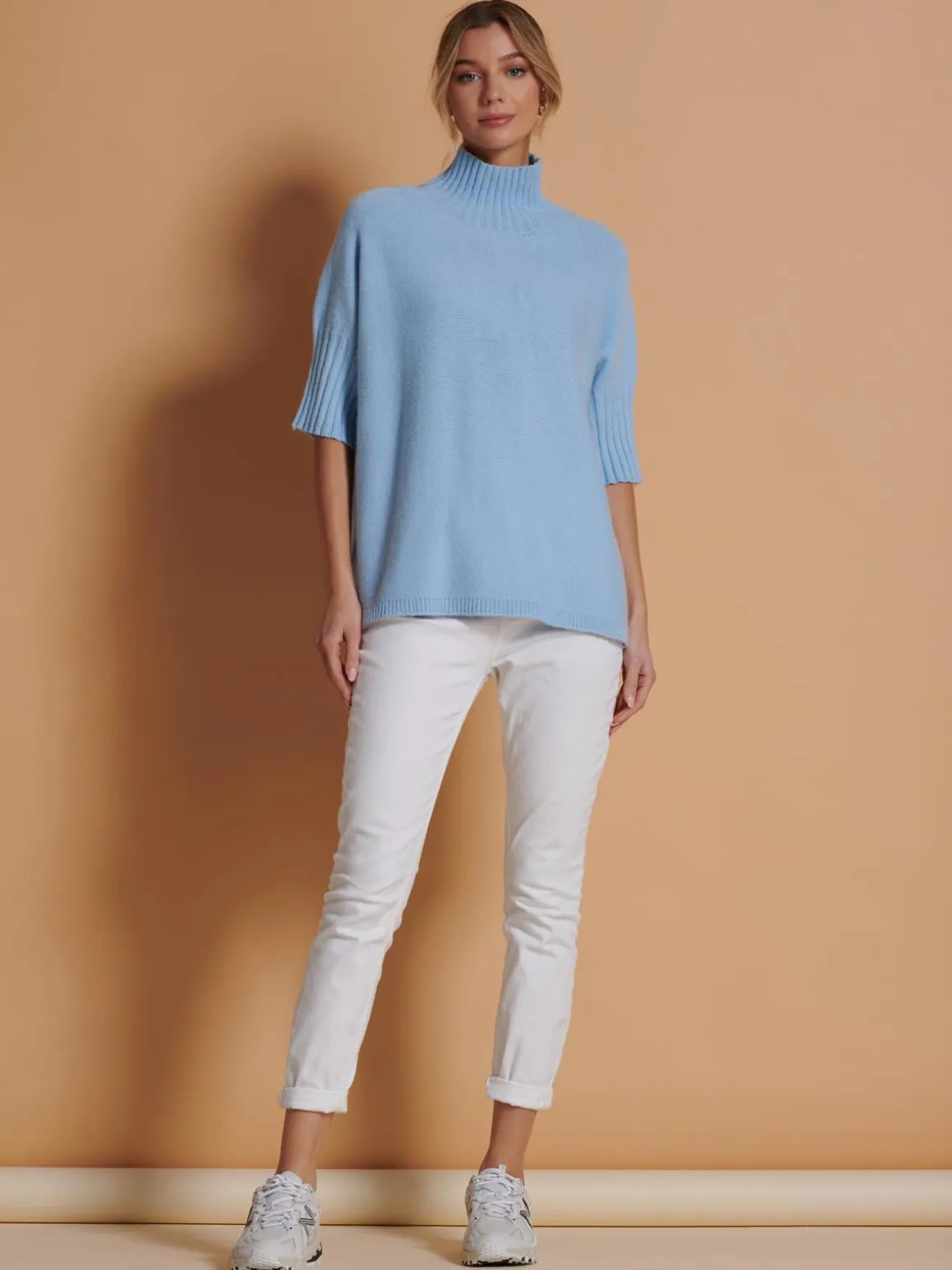 Made in Italy High Neck Half Sleeve Jumper, Baby Blue
