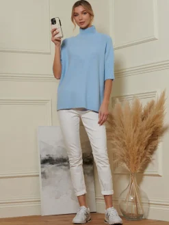 Made in Italy High Neck Half Sleeve Jumper, Baby Blue