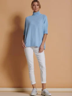 Made in Italy High Neck Half Sleeve Jumper, Baby Blue