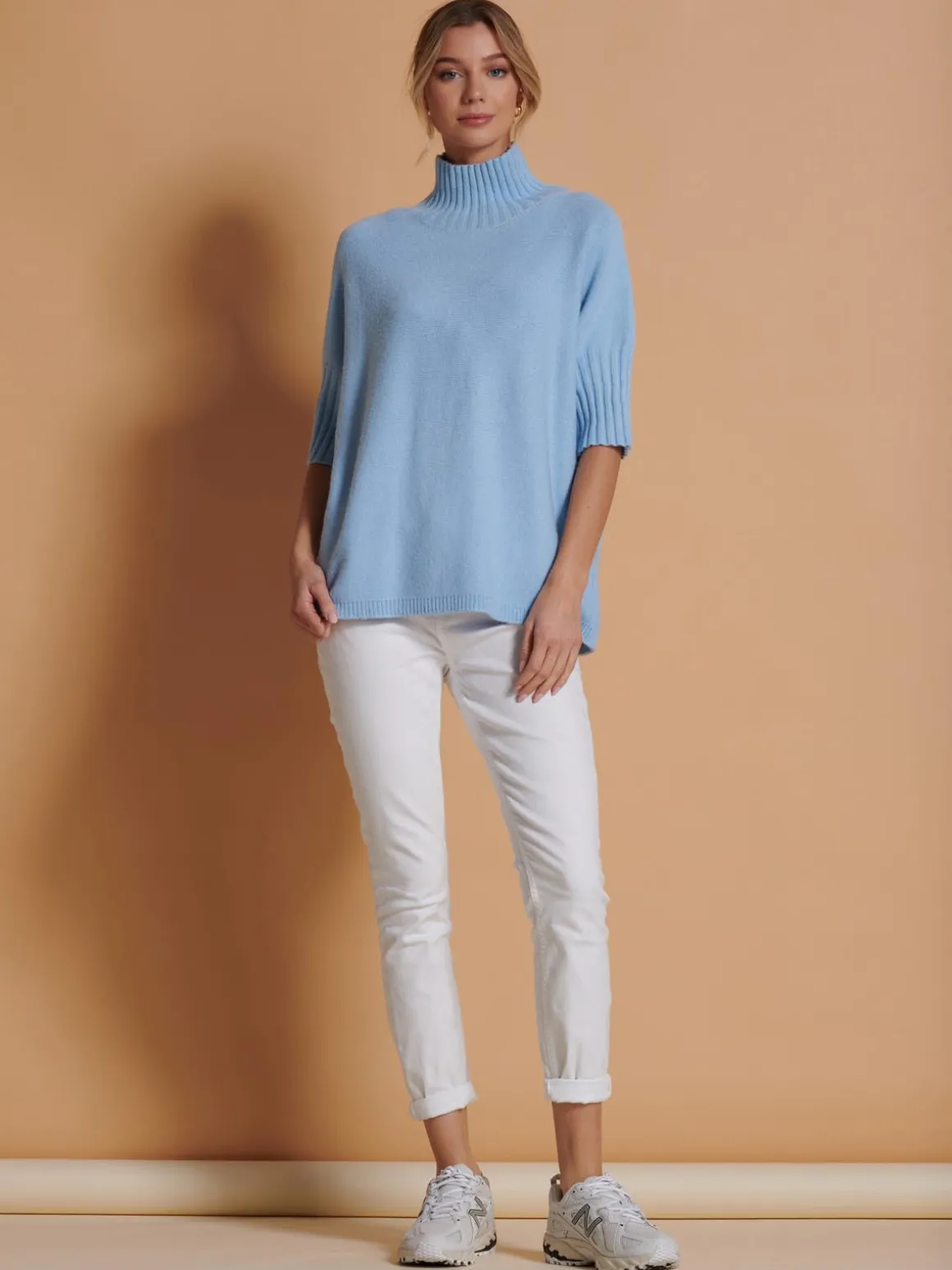 Made in Italy High Neck Half Sleeve Jumper, Baby Blue
