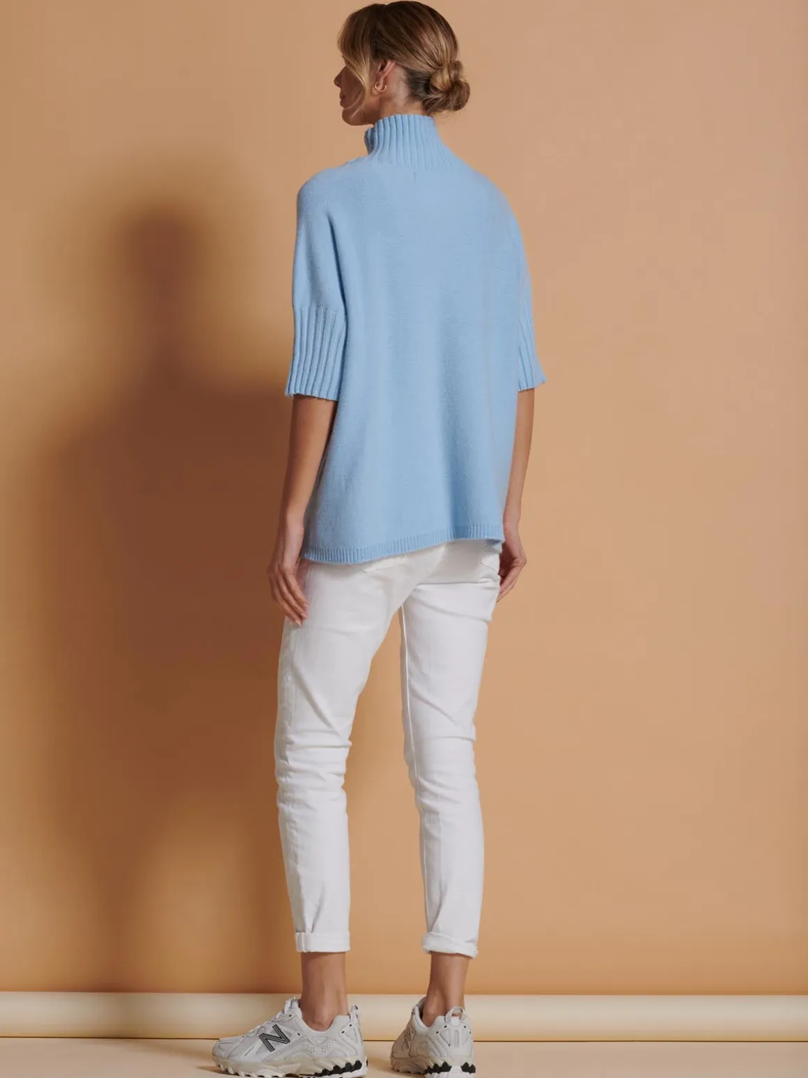 Made in Italy High Neck Half Sleeve Jumper, Baby Blue