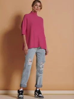 Made in Italy High Neck Half Sleeve Jumper, Hot Pink