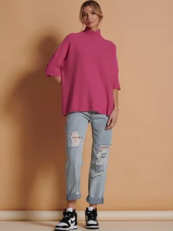 Made in Italy High Neck Half Sleeve Jumper, Hot Pink