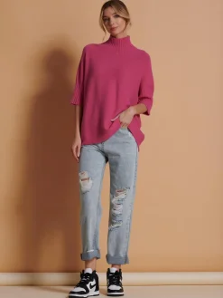 Made in Italy High Neck Half Sleeve Jumper, Hot Pink